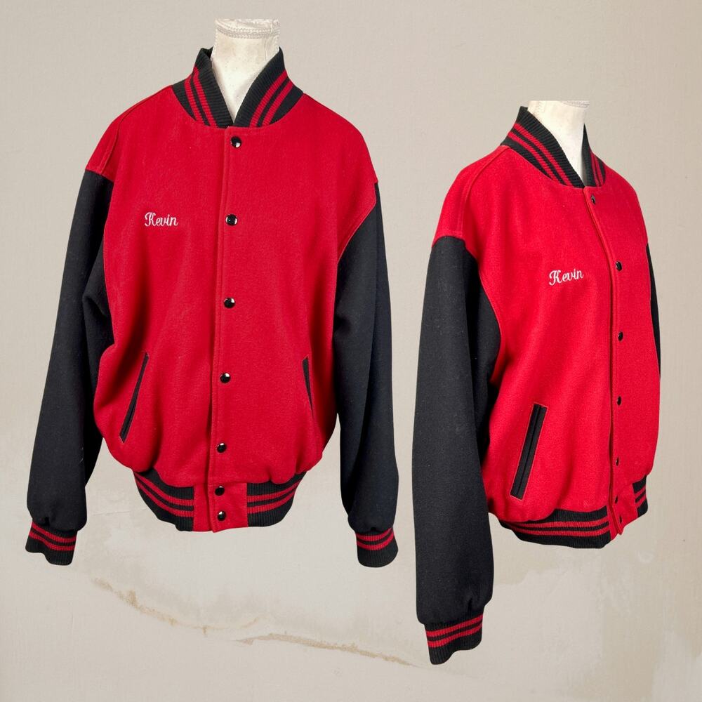 Vintage 80s Rennoc Classic Red Class Titans Varsity Jacket Size M